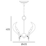 Lampa wisząca Cannes z mosiądzu, o średnicy 405 mm i wysokości 405 mm. Posiada sześć uchwytów na żarówki E14, z dekoracyjnymi, falistymi elementami. Zawieszona na łańcuchu, z okrągłym mocowaniem sufitowym.