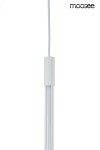 Lampa wisząca Ombre 80 w kolorze białym, wykonana z tworzywa sztucznego, z jedną diodą LED o mocy 9W. Zawieszona na cienkim, białym przewodzie. Prosty, cylindryczny kształt. Widoczna marka moosee w górnym rogu.