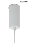 Lampa wisząca Ombre 80 w kolorze białym, w kształcie cylindrycznym, z zamontowanym źródłem światła LED 9W. Ujęcie z dołu pokazuje gładką powierzchnię oraz przewód zasilający. Prosta konstrukcja idealna do nowoczesnych wnętrz.