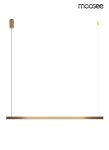 Lampa wisząca Linus 100 w kolorze złotym, wykonana z metalu, z jedną diodą LED o mocy 17W. Ujęcie frontalne, lampa zawieszona na cienkim przewodzie, minimalistyczny design, prostokątny kształt.