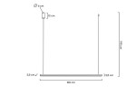 Lampa wisząca Linus 100 w kolorze złotym, z pojedynczym źródłem światła LED o mocy 17W. Wymiary: długość 100 cm, szerokość 2,5 cm, wysokość całkowita 195 cm, średnica mocowania 6 cm, wysokość mocowania 12 cm.
