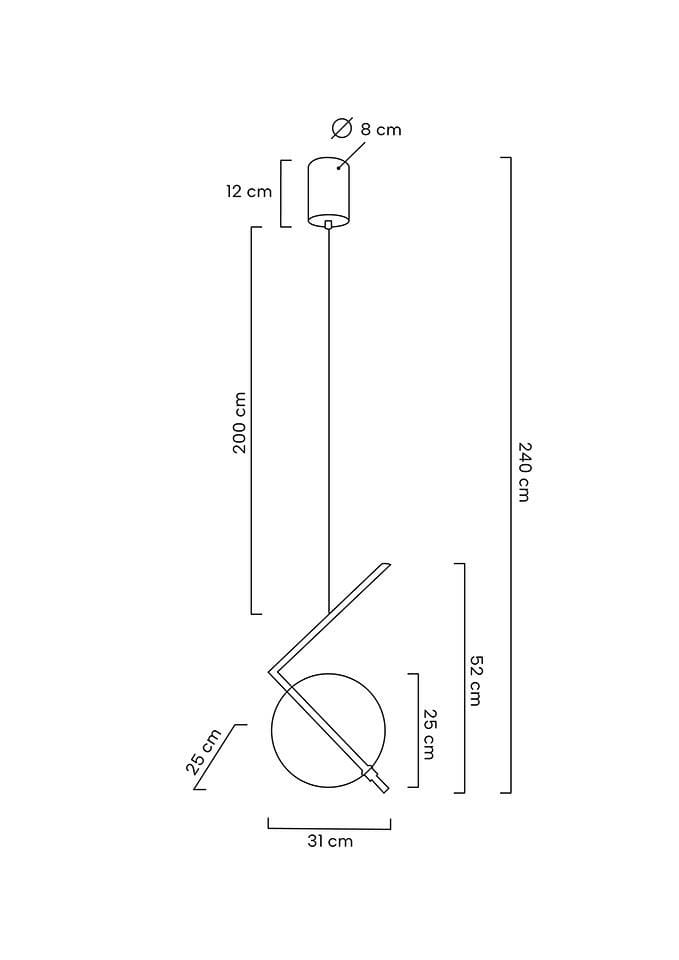 Lampa wisząca Echo z jedną diodą LED 3W, złota. Geometryczny kształt z prostokątnym elementem i okrągłą podstawą. Wymiary: wysokość 240 cm, szerokość 31 cm, średnica podstawy 25 cm. Zawieszona na cienkim przewodzie, minimalistyczny design.