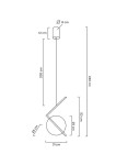 Lampa wisząca Echo z jedną diodą LED 3W, złota. Geometryczny kształt z prostokątnym elementem i okrągłą podstawą. Wymiary: wysokość 240 cm, szerokość 31 cm, średnica podstawy 25 cm. Zawieszona na cienkim przewodzie, minimalistyczny design.