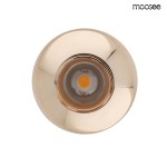 Lampa wisząca Ojo z 1 żarówką LED 7W w kolorze złotym, widok od góry. Gładka, błyszcząca powierzchnia, okrągły kształt. Wnętrze oprawy z widoczną żarówką LED.