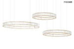 Lampa wisząca Liberty 3B z trzema okrągłymi elementami, wykonana z przezroczystego szkła i złotych detali. Zawieszona na cienkich linkach, w nowoczesnym stylu, idealna do eleganckiego wnętrza.