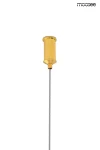 Lampa wisząca Liberty 3B z trzema źródłami światła LED, złota oprawa z metalowym wykończeniem, zawieszona na szarym przewodzie. Frontalny widok na górną część lampy z widocznym detalem mocowania.