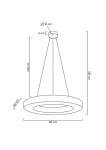 Lampa wisząca Allisia 80, złota, z jedną diodą LED o mocy 43W. Okrągły klosz o średnicy 80 cm i grubości 6 cm, zawieszony na linkach, z mocowaniem o średnicy 12 cm. Długość zawieszenia wynosi 130 cm.
