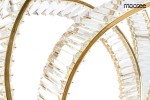Lampa wisząca Wave 120 w złotym kolorze, z jednym źródłem światła LED 28W. Posiada przezroczyste, teksturowane elementy w formie kryształów, ułożone na złotej ramie, widoczna elegancka konstrukcja.