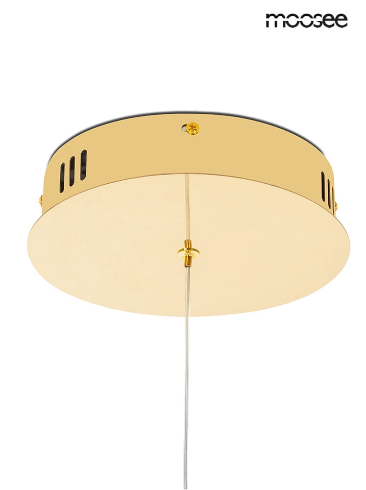 Lampa wisząca Jazz 3xLED/36W w kolorze złotym. Okrągła, metalowa podsufitka z otworami wentylacyjnymi, zawieszona na białym przewodzie. Prosta konstrukcja, idealna do nowoczesnych wnętrz.