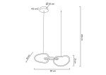 Lampa wisząca Jazz w kolorze złotym z trzema źródłami światła LED o mocy 36W. Kształt podwójnych owalnych elementów, wymiary: 80 cm szerokości, 31 cm wysokości, zawieszenie na 210 cm z sufitu. Średnica podsufitki 20 cm.