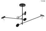 Lampa wisząca Bobbie w kolorze czarnym, z sześcioma źródłami światła LED o mocy 28W. Ułożona w efektowny sposób, z okrągłymi kloszami zamocowanymi na długich, cienkich ramionach. Widoczny sufitowy mocownik.