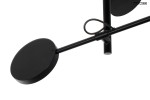 Lampa wisząca Bobbie z sześcioma źródłami LED, czarna. Kąt ujęcia z boku, pokazujący okrągłe, płaskie elementy oraz cienką konstrukcję. Widoczny kabel, materiał metalowy, minimalistyczny design. Idealna do nowoczesnych wnętrz.