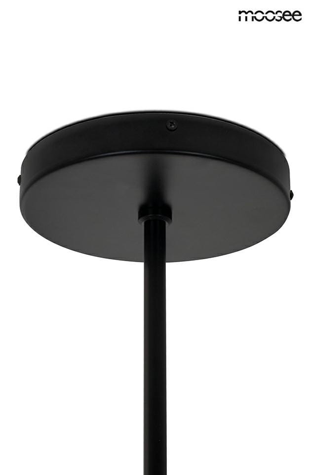 Lampa wisząca Bobbie, czarna, z sześcioma diodami LED o mocy 28W. Widok z dołu na okrągłą podstawę i prosty, czarny uchwyt. Prosta konstrukcja, idealna do nowoczesnych wnętrz.