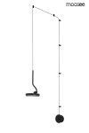 Czarna lampa wisząca Flat z jedną diodą LED o mocy 10W. Posiada okrągłą podstawę i smukły, gięty uchwyt. Zawieszona na cienkim kablu, z okrągłym elementem mocującym. Minimalistyczny design, idealna do nowoczesnych wnętrz.