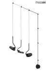 Lampa wisząca Flat 3xLED/30W w kolorze czarnym, z trzema okrągłymi kloszami zawieszonymi na cienkich linkach. Klosze mają matowe wykończenie, a lampa jest zamontowana na prostokątnej podstawie. Tło jest jednolite, co podkreśla minimalistyczny design.