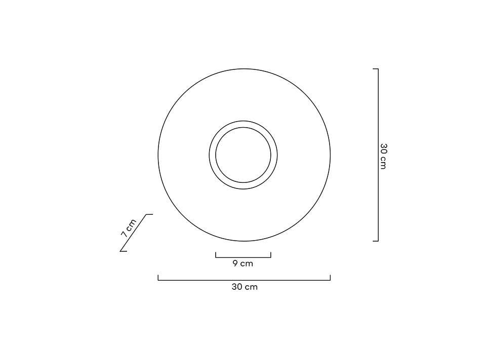 Kinkiet Onda LED w kolorze złotym, o średnicy 30 cm i wysokości 7 cm. Okrągły kształt z centralnym otworem, zintegrowane źródło światła LED o mocy 9W. Prosty design, idealny do nowoczesnych wnętrz.