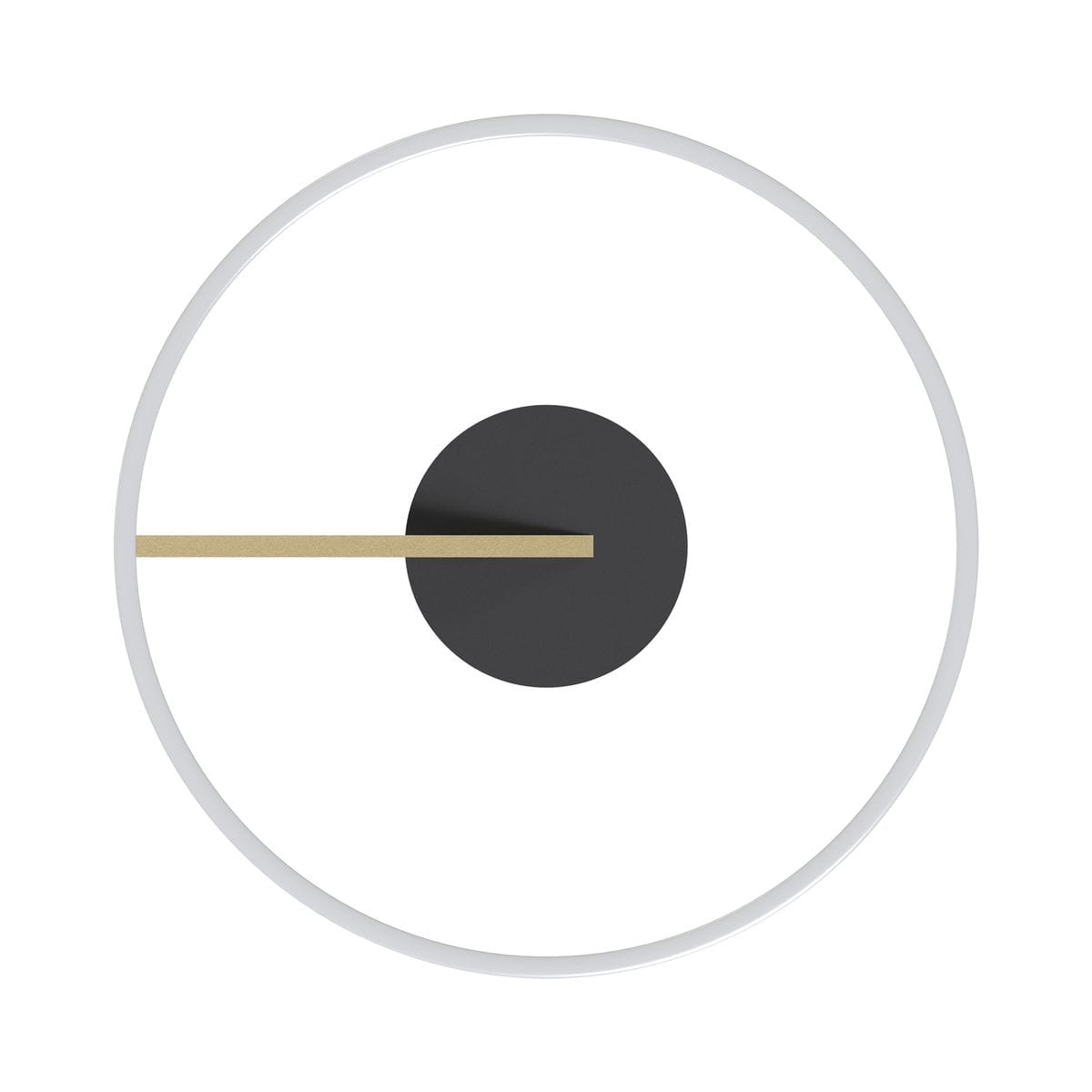 Lampa sufitowa Malu 1xLED/37W w kolorze czarno-złotym. Okrągła konstrukcja z białym pierścieniem, centralny czarny element z złotym paskiem. Ujęcie frontalne, prezentujące minimalistyczny design.
