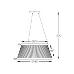 Lampa wisząca Balu 2xLED/57W w kolorze czarnym piaskowym. Okrągła podsufitka z wiszącym kloszem o średnicy 795 mm i wysokości 39 mm. Klosz o fakturze z poziomymi rowkami, zawieszony na regulowanych linkach. Wysokość całkowita 1500 mm.