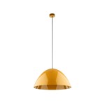 Lampa wisząca Faro D34 w kolorze ochra, z metalowym kloszem w kształcie półkuli, zawieszona na czarnym przewodzie. U góry umieszczony okrągły uchwyt. Wyposażona w jedno gniazdo E27. Prosta forma, idealna do nowoczesnych wnętrz.