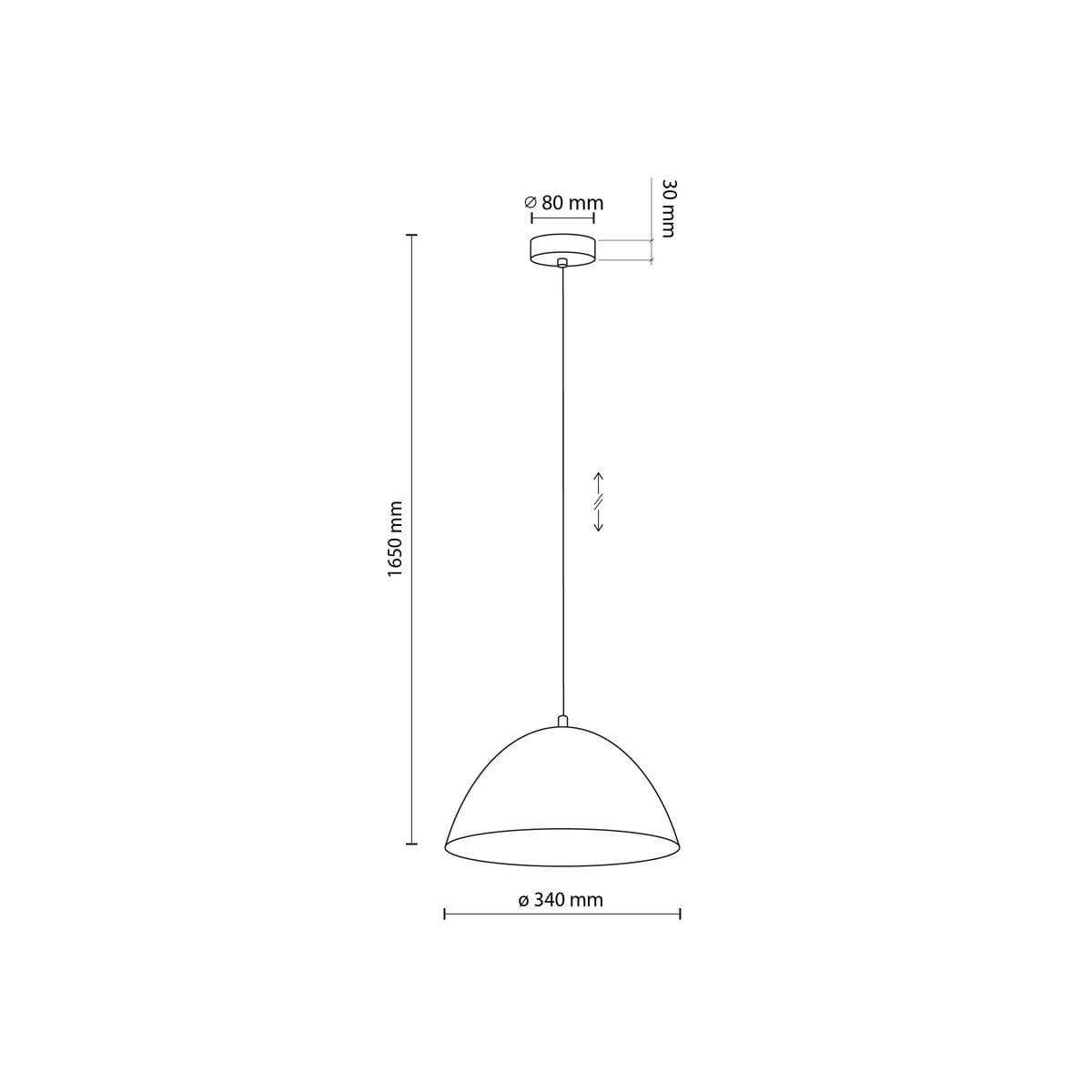 Lampa wisząca Faro D34 w kolorze brązowym, z kloszem o średnicy 340 mm i wysokości 1650 mm. Wysoka, z okrągłym mocowaniem o średnicy 80 mm, idealna do nowoczesnych wnętrz. Zawieszenie na cienkim przewodzie.