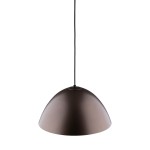 Brązowa lampa wisząca Faro D34 z kloszem w kształcie stożka, zawieszona na cienkim, czarnym przewodzie. Klosz o gładkiej, matowej powierzchni, idealny do nowoczesnych wnętrz. Umożliwia zastosowanie żarówki E27.