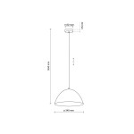Lampa wisząca Faro D34 w kolorze miętowym, z kloszem o średnicy 340 mm i wysokości 30 mm, zawieszona na kabelku o długości 1650 mm. Prosta forma, bez dodatkowych zdobień, przeznaczona do żarówki E27.
