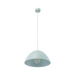 Lampa wisząca Faro D34 w kolorze miętowym, z metalowym kloszem w kształcie półkuli, zawieszona na białym przewodzie. Widoczna oprawka na żarówkę E27, minimalistyczny design, umieszczona na jednolitym tle.