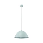 Miętowa lampa wisząca Faro D34 z kloszem w kształcie półkuli, zawieszona na białym przewodzie. Widoczna oprawka E27. Prosty design, idealna do nowoczesnych wnętrz. Tło białe, co podkreśla kolor lampy.
