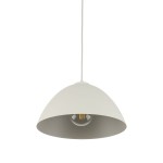 Beżowa lampa wisząca Faro D34 z oprawą na jedną żarówkę E27. Kształt stożkowy, matowe wykończenie, zawieszona na białym przewodzie. Widoczna żarówka wewnątrz. Prosta forma, idealna do nowoczesnych wnętrz.