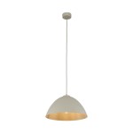 Lampa wisząca Faro D34 w kolorze beżowym z metalowym kloszem w kształcie półkuli, zawieszona na długim kablu. Wewnątrz klosza złota powłoka, co zwiększa efektywność światła. Montowana na suficie.