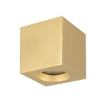 Lampa sufitowa Parana w kolorze złotym, o kwadratowej formie. Wyposażona w oprawę na żarówkę GU10, z widocznym otworem na źródło światła. Produkt przeznaczony do użytku w pomieszczeniach o podwyższonej wilgotności (IP44).