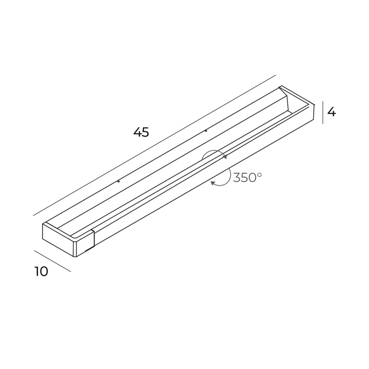 Kinkiet Flink o wymiarach 45x4x10 cm w kolorze białym, wykonany z materiałów odpornych na wilgoć (IP44). Posiada możliwość obrotu o 350°, co umożliwia kierowanie światła. Prosty, nowoczesny design, idealny do użytku wewnętrznego i zewnętrznego.