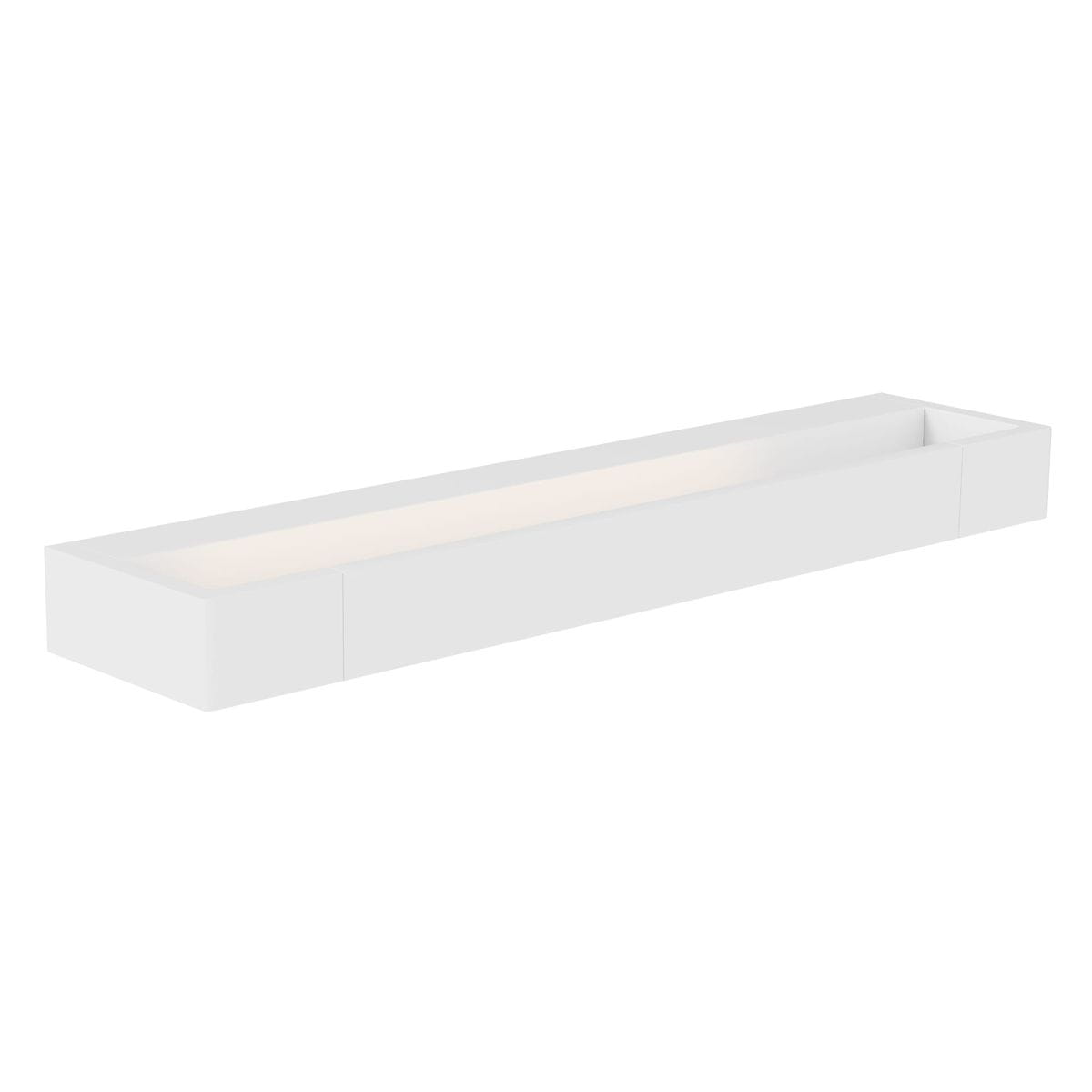 Biały kinkiet Flink z jedną diodą LED o mocy 12W, z klasą szczelności IP44. Produkt ma prostokątny kształt, z gładką, matową powierzchnią. Ujęcie frontalne, kinkiet leży płasko, z wbudowanym źródłem światła w górnej części.