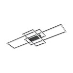 Lampa sufitowa Ervi z pilotem, czarna, z trzema prostokątnymi ramkami LED, o mocy 52W. Ujęcie z góry, pokazujące geometryczny kształt oraz detale diod świetlnych na krawędziach. Idealna do nowoczesnych wnętrz.