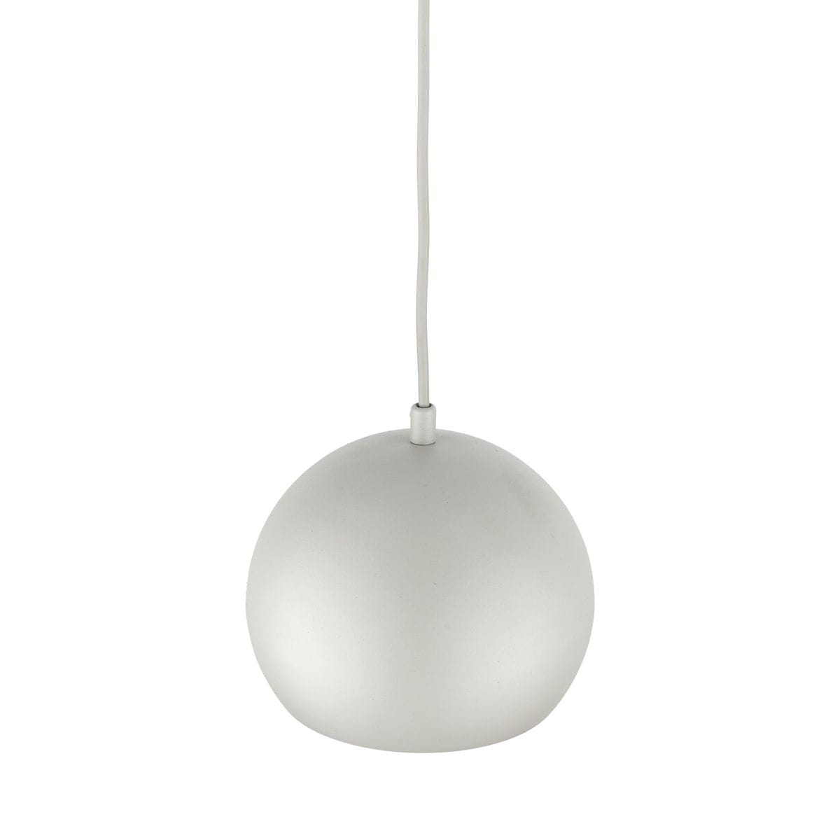 Beżowa lampa wisząca Zoe D17 z jednym gniazdem E27, w kształcie półkuli. Produkt zawieszony na białym przewodzie, z matową powierzchnią. Idealna do nowoczesnych aranżacji wnętrz.