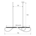 Laguna lampa wisząca 1xLED/30W w kolorze czarnym, z oprawą o wymiarach 135 cm x 120 cm, zawieszona na dwóch cienkich linkach. Prosty, nowoczesny kształt z falującą linią, idealna do wnętrz. Zawieszenie na wysokości 130 cm.