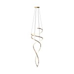 Lampa wisząca Coco w kolorze złotym, z oprawą w kształcie spirali. Posiada dwa źródła światła LED o łącznej mocy 68W. Zawieszona na cienkich linkach, idealna do nowoczesnych wnętrz. W zestawie pilot do zdalnego sterowania.