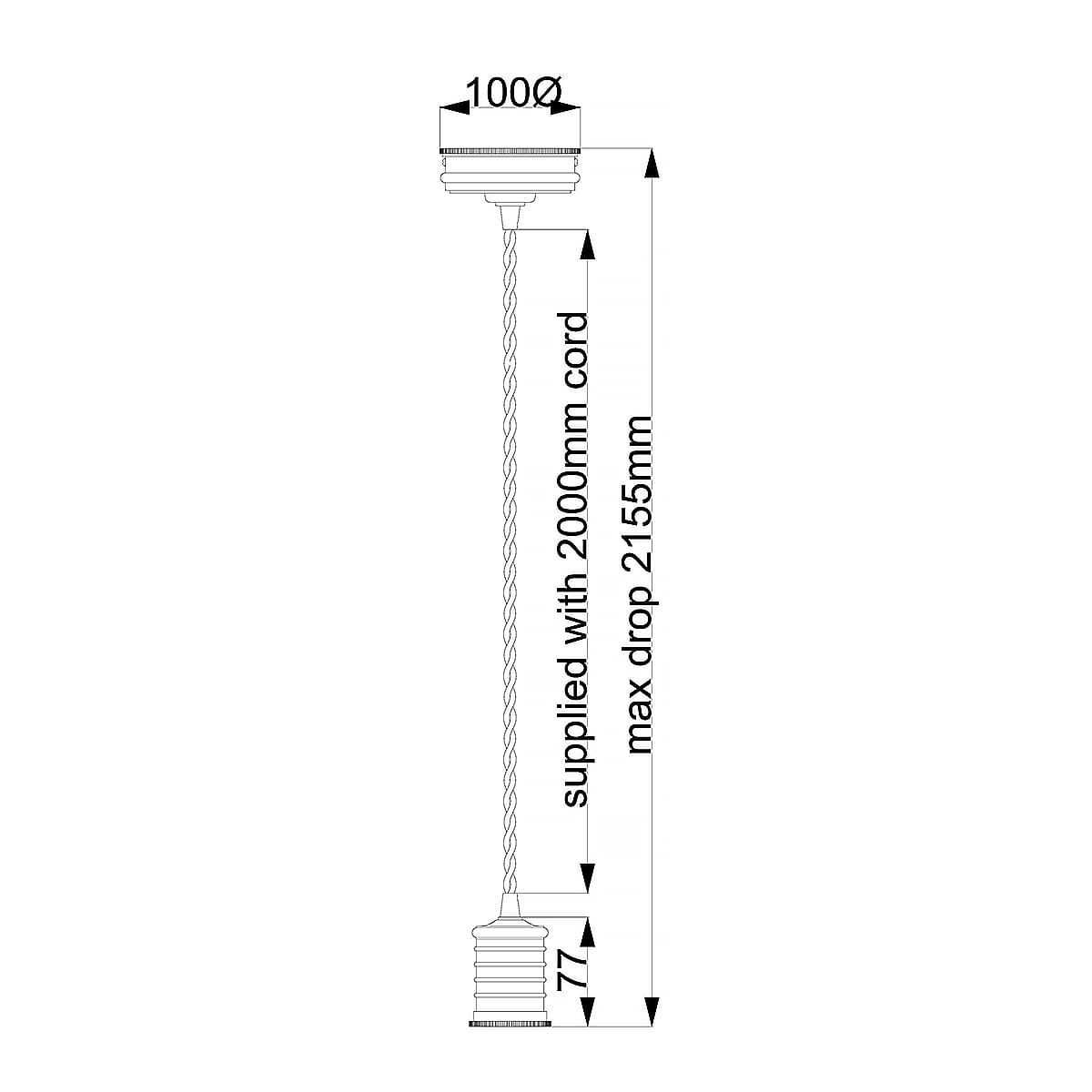 Lampa wisząca Douille w postarzanym mosiądzu z miejscem na żarówkę E27. Wysokość 77 mm, średnica 100 mm, z kablem o długości 2000 mm, maksymalne zwieszenie 2155 mm. Prosta konstrukcja, idealna do różnych aranżacji.