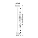Lampa wisząca Douille z oprawą na żarówkę E27 w kolorze czarnym. Wymiary: średnica 100 mm, wysokość 77 mm, długość kabla 2000 mm, maksymalne zawieszenie 2155 mm. Prosta konstrukcja z teksturowanym kablem.