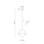 Lampa wisząca Bono D27 w kolorze ochry, z jednym źródłem światła G9. Okrągła, matowa osłona zewnętrzna z półkulistym kształtem, średnica 270 mm. Długość zwisu 1600 mm, z metalowym mocowaniem o średnicy 80 mm.