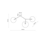 Lampa sufitowa Fairy w kolorze złotym i przezroczystym, z trzema kulistymi kloszami G9. Wymiary: długość 700 mm, wysokość 350 mm. Konstrukcja z metalowymi elementami, nowoczesny design. Idealna do różnych wnętrz.