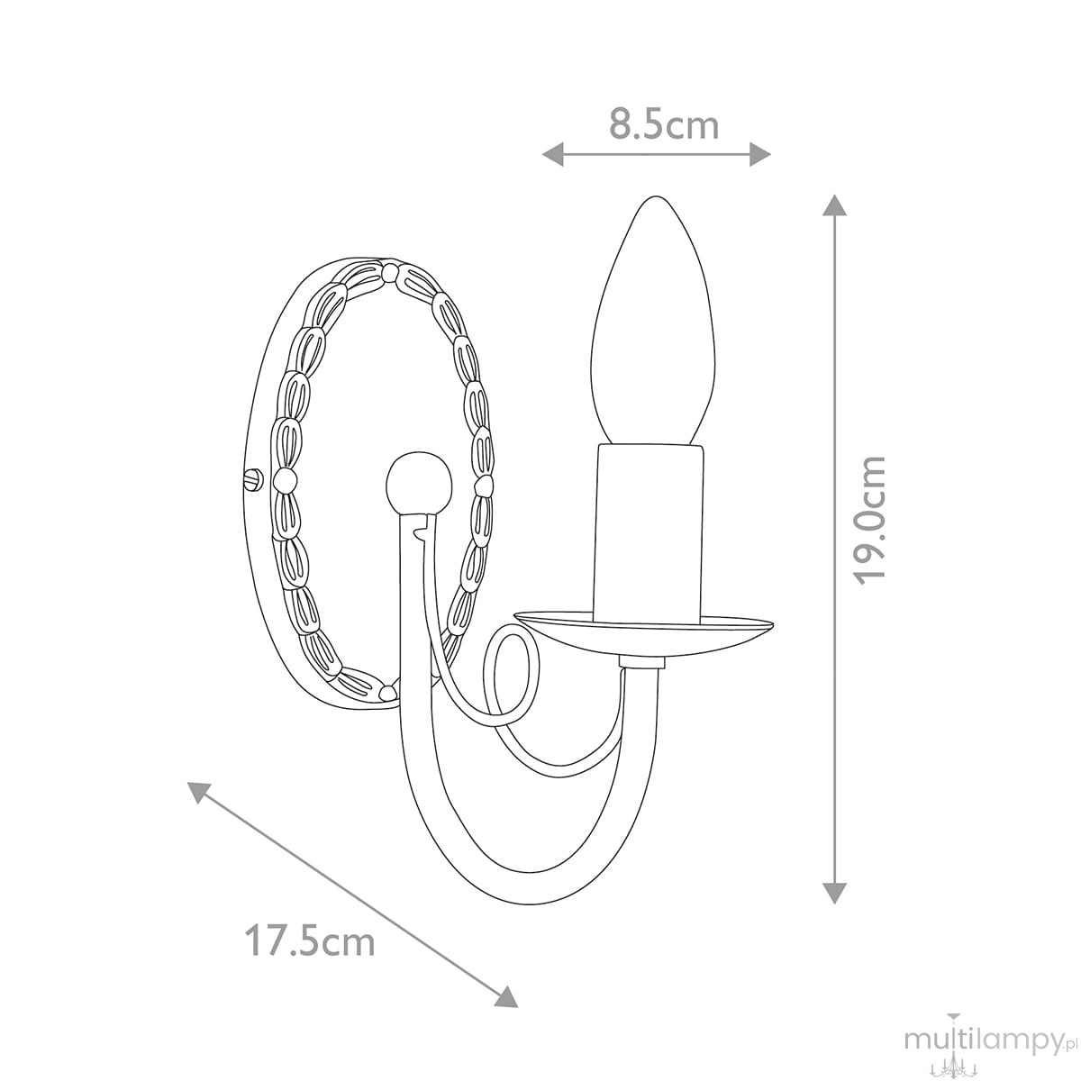 Kinkiet Minster 1xE14 w kolorze kości słoniowej z dekoracyjnym okrągłym ramieniem. Wymiary: wysokość 19 cm, szerokość 17,5 cm, głębokość 8,5 cm. Wbudowany uchwyt na żarówkę w kształcie stożka. Prosta, elegancka forma idealna do różnych wnętrz.