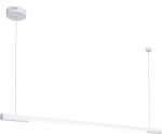 Lampa wisząca Organic 100, biała, z jedną diodą LED o mocy 16W. Prosty, cylindryczny kształt lampy zawieszony na cienkim sznurku, z płaskim, okrągłym mocowaniem sufitowym. Tło białe, co podkreśla minimalistyczny design.