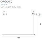 Lampa wisząca Organic 100, czarna, z pojedynczym źródłem światła LED 16W. Kształt prostokątny, wymiary 100 cm długości, zawieszona na cienkim przewodzie. Wysokość całkowita 140 cm, emitująca ciepłe światło (3000K), idealna do nowoczesnych wnętrz.