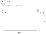 Lampa wisząca Organic 150, czarna, z jedną żarówką LED 26W, o wymiarach 150 cm długości i 4,5 cm szerokości. Prosty, minimalistyczny design, zawieszona na cienkim przewodzie, idealna do nowoczesnych wnętrz.
