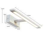 Kinkiet LED Isla IP44 w kolorze białym, o wymiarach 410 mm długości, 140 mm wysokości i 30 mm szerokości. Posiada prostokątną obudowę oraz wbudowane źródło światła. Ujęcie z boku, ukazujące detale konstrukcji i wymiary.