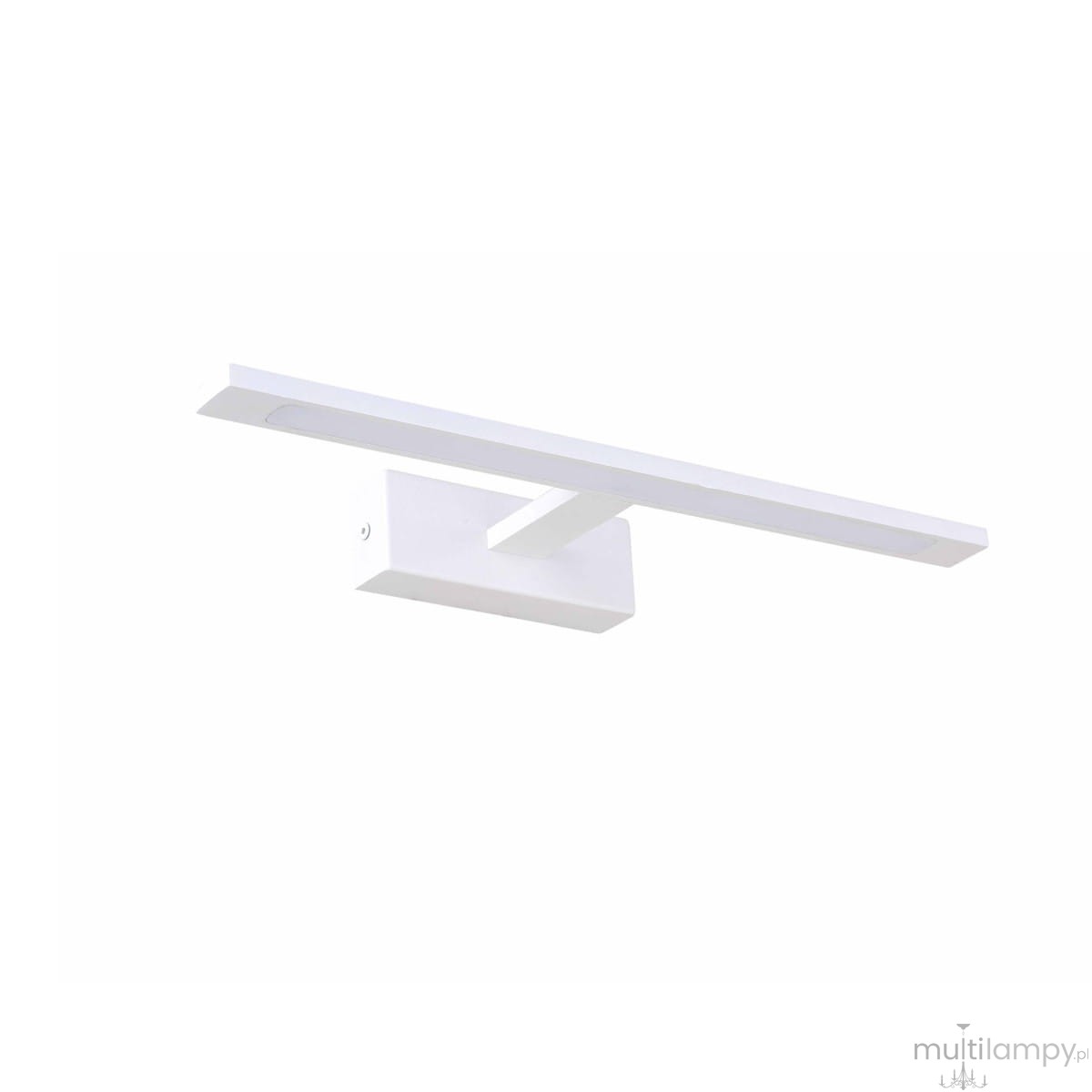 Kinkiet LED Isla IP44 w kolorze białym, o prostokątnym kształcie, zamontowany na ścianie. Posiada płaską, cienką lampę oraz solidną podstawę. Produkt przeznaczony do użytku wewnętrznego, odporny na wilgoć.