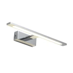 Kinkiet LED Isla IP44 w kolorze chromu, prostokątny, z wbudowanym źródłem światła. Ujęcie z boku, z widoczną metalową obudową i cienką linią światła. Idealny do nowoczesnych wnętrz.