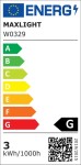 Czarny kinkiet Retro z jedną diodą LED o mocy 3W. Ujęcie frontalne. Prosty, minimalistyczny design, idealny do nowoczesnych wnętrz. Widoczne oznaczenia energetyczne, klasa G.