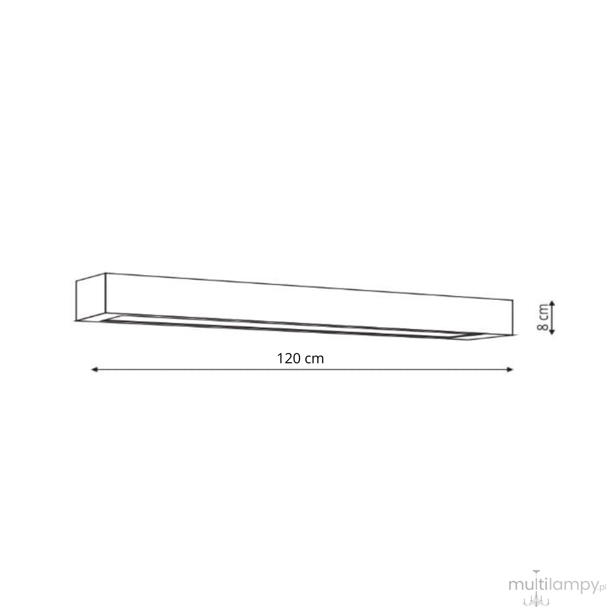 Kinkiet LED Ibros IP44 w kolorze czarnym o długości 120 cm i wysokości 8 cm, o prostokątnym kształcie. Produkt przeznaczony do montażu na ścianie, idealny do oświetlenia wnętrz.